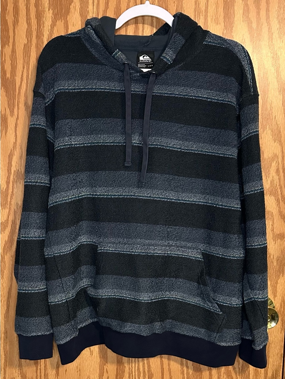 Quicksilver Great Otway Blue Striped Terrycloth Hooded Sweatshirt Size L